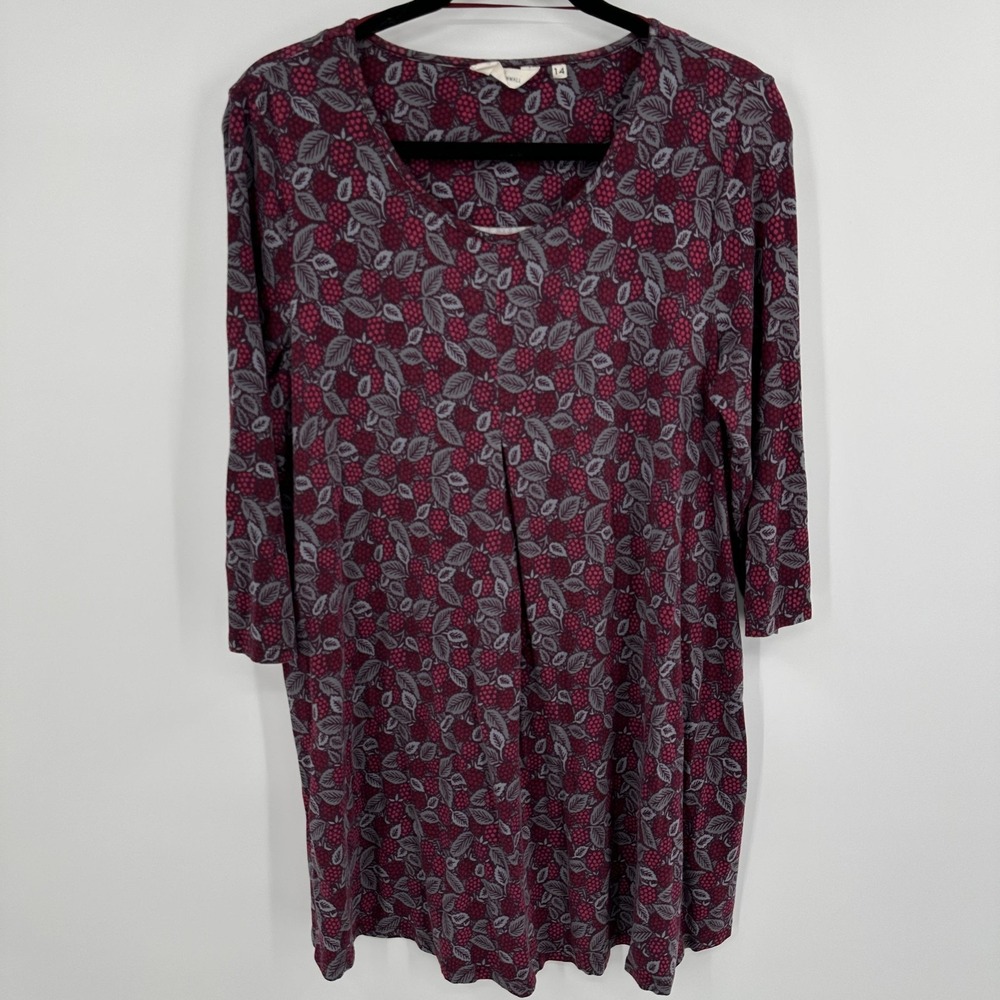 Seasalt Cornwall Arusha Tunic Womens 14 Purple Red Leaf Print Bamboo Stretch